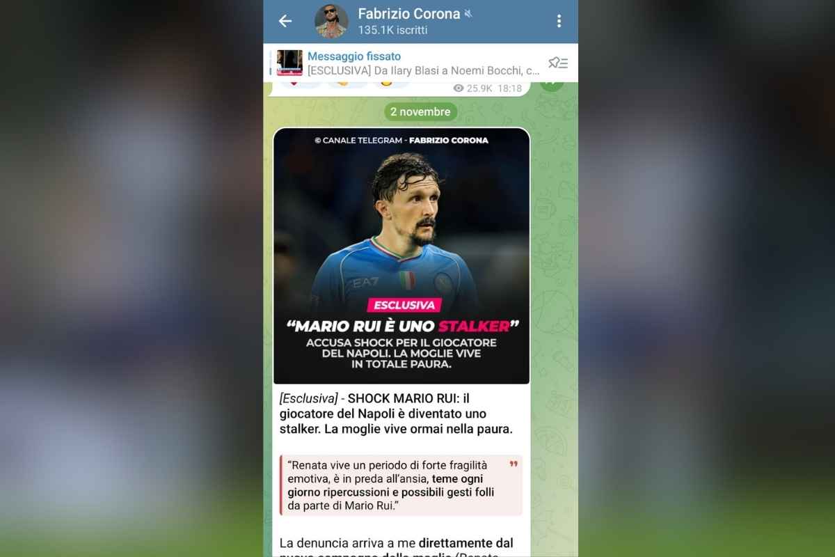 Mario Rui Corona - screen canale Telegram Fabrizio Corona