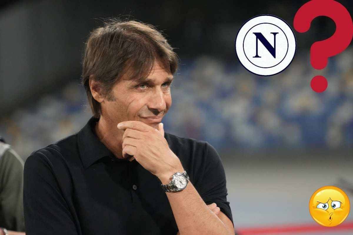 Antonio Conte, il logo del Napoli e un punto interrogativo 